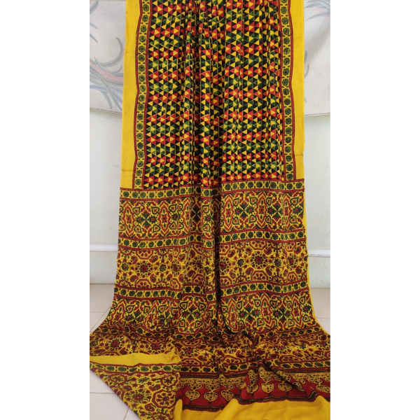 Ajrakh Block print Saree 